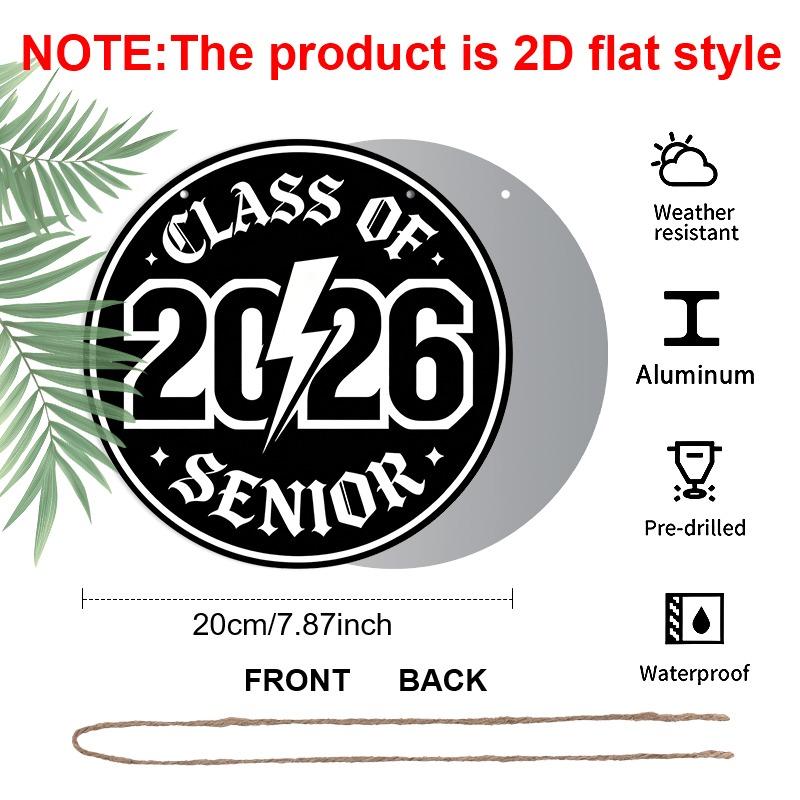 2D flaches Aluminium 2026 Abschluss-Thema Wandbehang ist in mehreren Größen erhältlich. Sein Schwarz-Weißes Gothic-Blitz-Punk-Design Macht Es Zu Einem