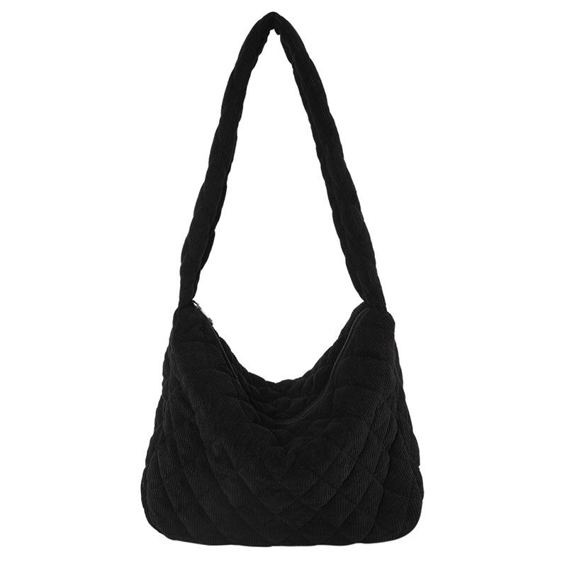 Fashion Rhombus Messenger Bag Simple Solid Color Autumn and Winter Cotton Clothes Shoulder Bag Trendy Casual Student Tote Women's Bag