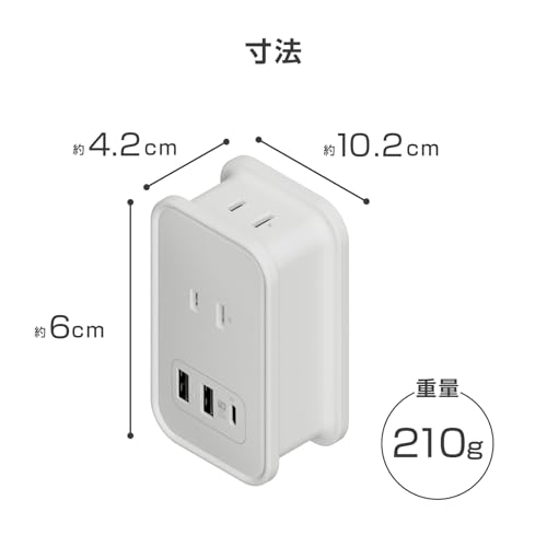 Kashimura Power Strip with Cord Wrapped Around It for Overseas Use! Max PD20W Fast Charging, 3 Outlets, 1 USB-C Port, 2 USB-A Ports, 1m (AC-072)