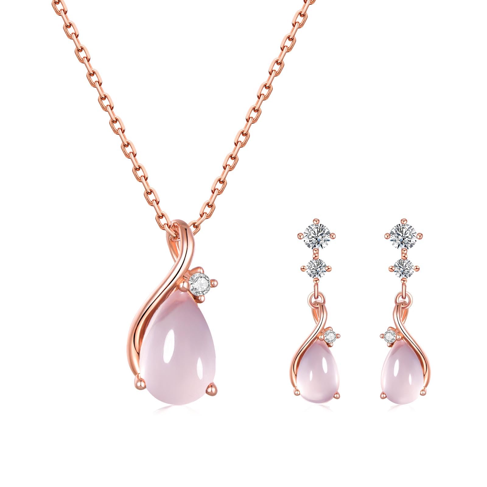 

Комплект ожерелья и серег из розового кварца для женщин, серебро 925 пробы, гипоаллергенный, серьги с камнем октября, подвесное ожерелье, розовое золото, простой, для девушки