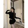 Women White Long Sleeve Rhinestone Slim Fit Cropped Bottoming T Shirt Top