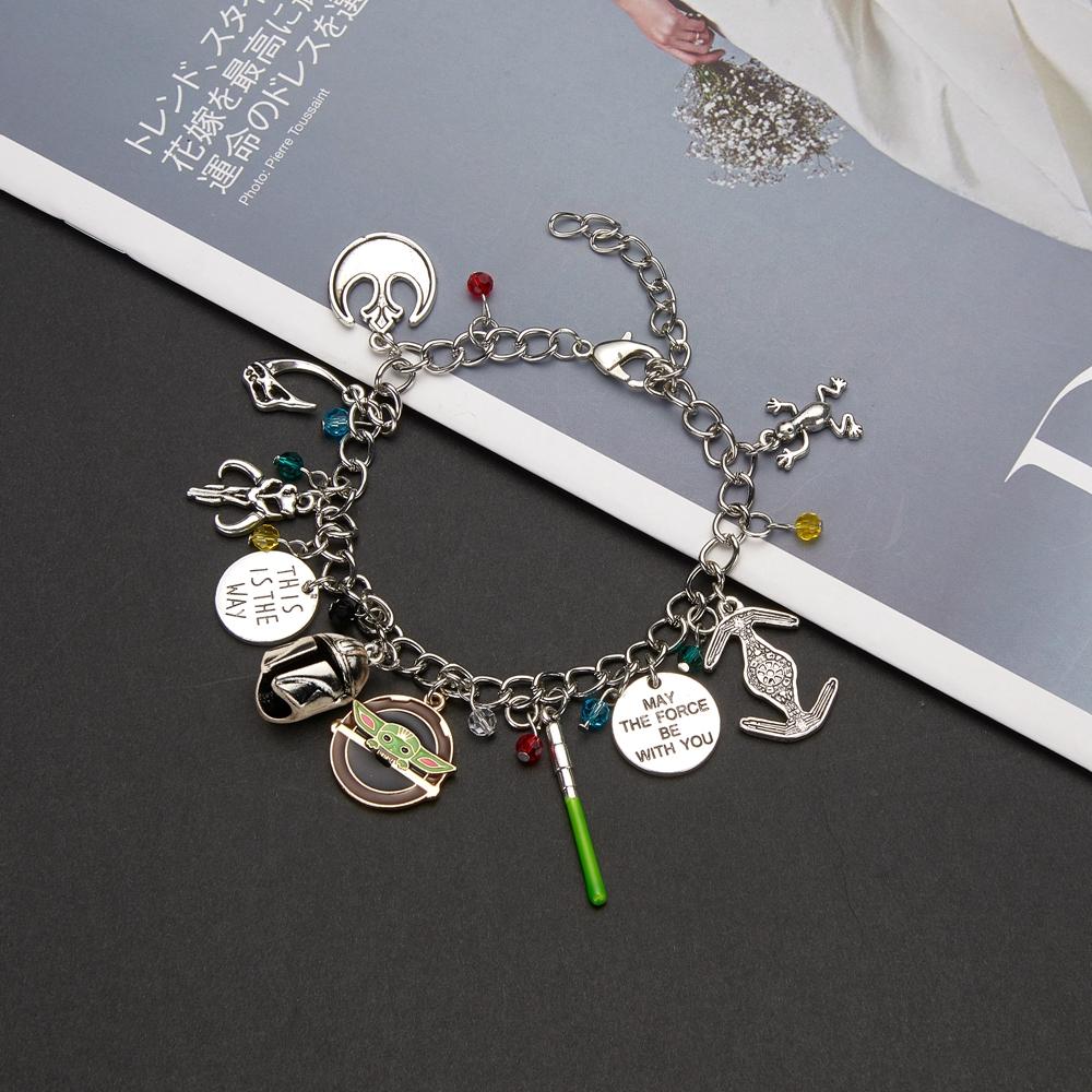 Classic Movie Wars Charm Bracelet with Alien Lightsaber Spaceship Pendant Cosplay Jewelry Gift for Men
