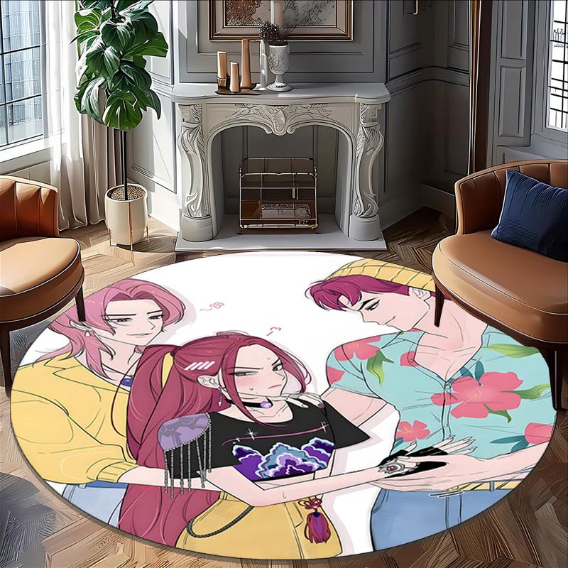 1pc KPop Demon Hunters27 Print Round Carpet Chair Round Carpet Suitable for Bedroom Living Room Home Decorative Carpet