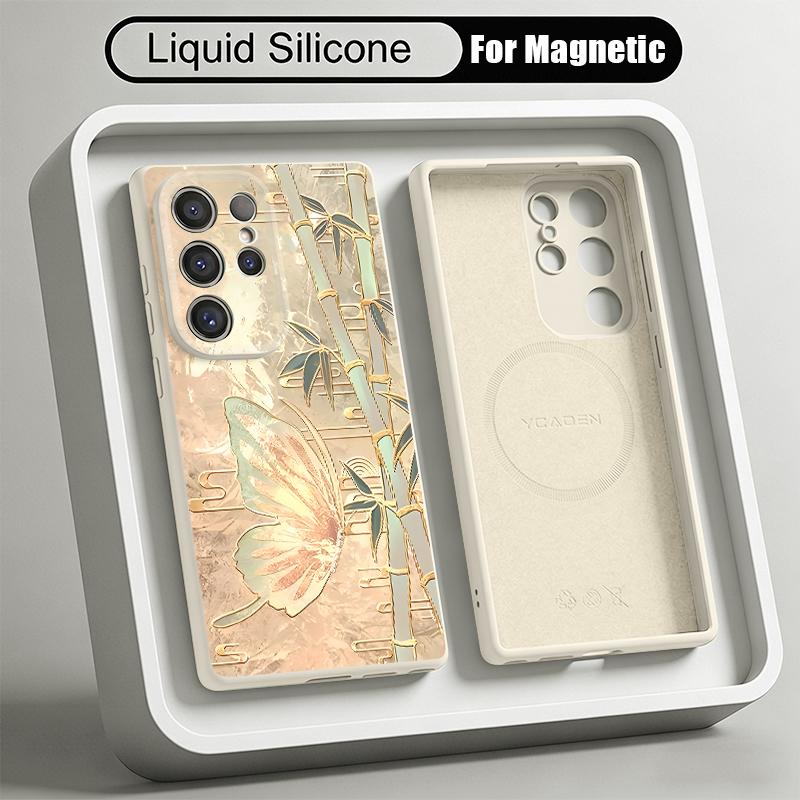Ins Butterfly Flowers Case For Samsung Galaxy S26 S25 Ultra S24 Plus S23 S22 Ultra Magnetic For Magsafe Liquid Silicone Cover