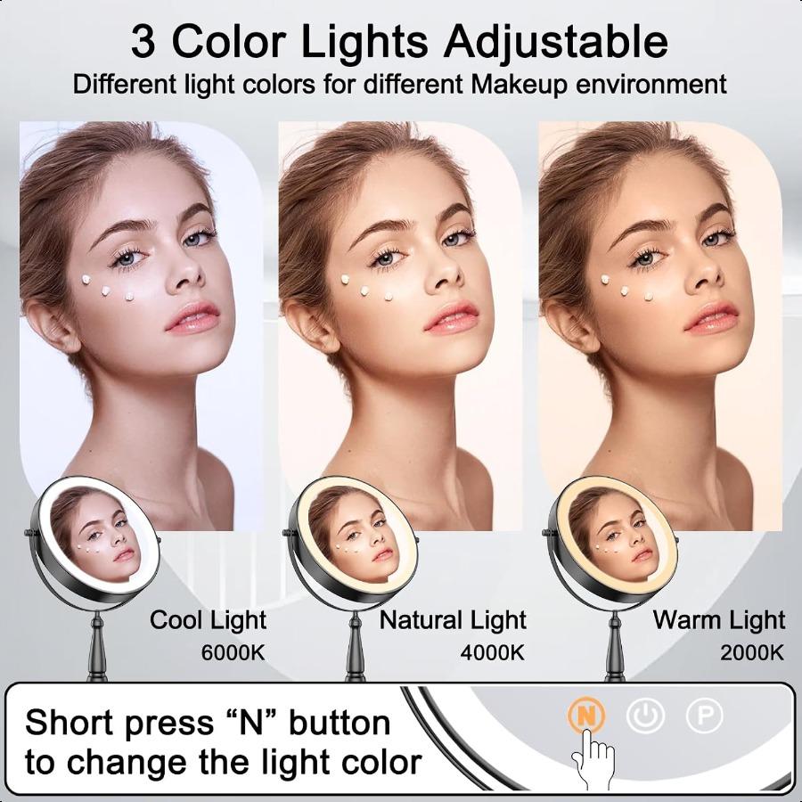 Makeup Mirror with Lights 20X Magnifying Mirror with Light and 3 Colors 9 Vanity Mirror with Lights and Adjustable Brightn 2Sid