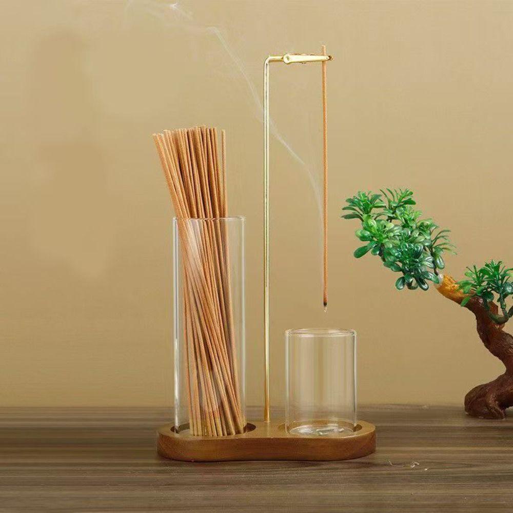 Removable Glass Incense Burner for Sticks Wooden Base Incense Candle Stand  Home Decor