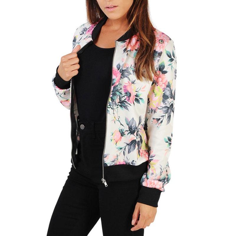 Stylish Women's Casual Floral Long Sleeve Baseball Jacket Coat For Everyday Wear