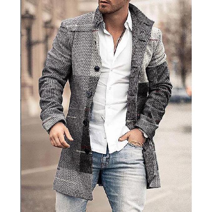 Spring New Men's Pocket Versatile Daily Retro Stand Up Collar Medium Long Woolen Coat Men's Casual Coat Men's Clothing