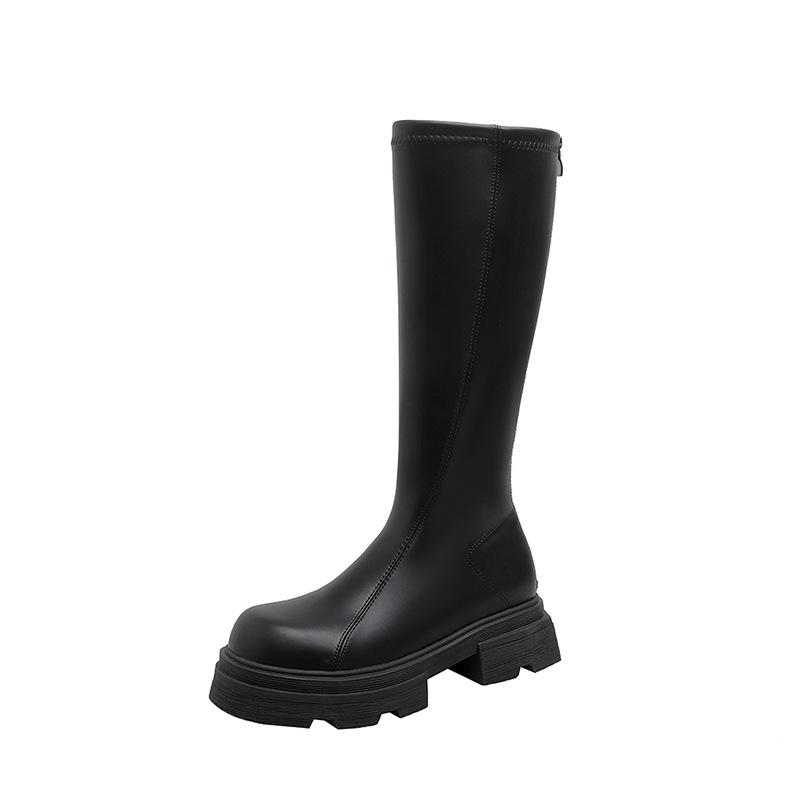 Thick heel thick sole retro boots women's 2025 autumn and winter new rear zipper high boots long boots elastic thin boots