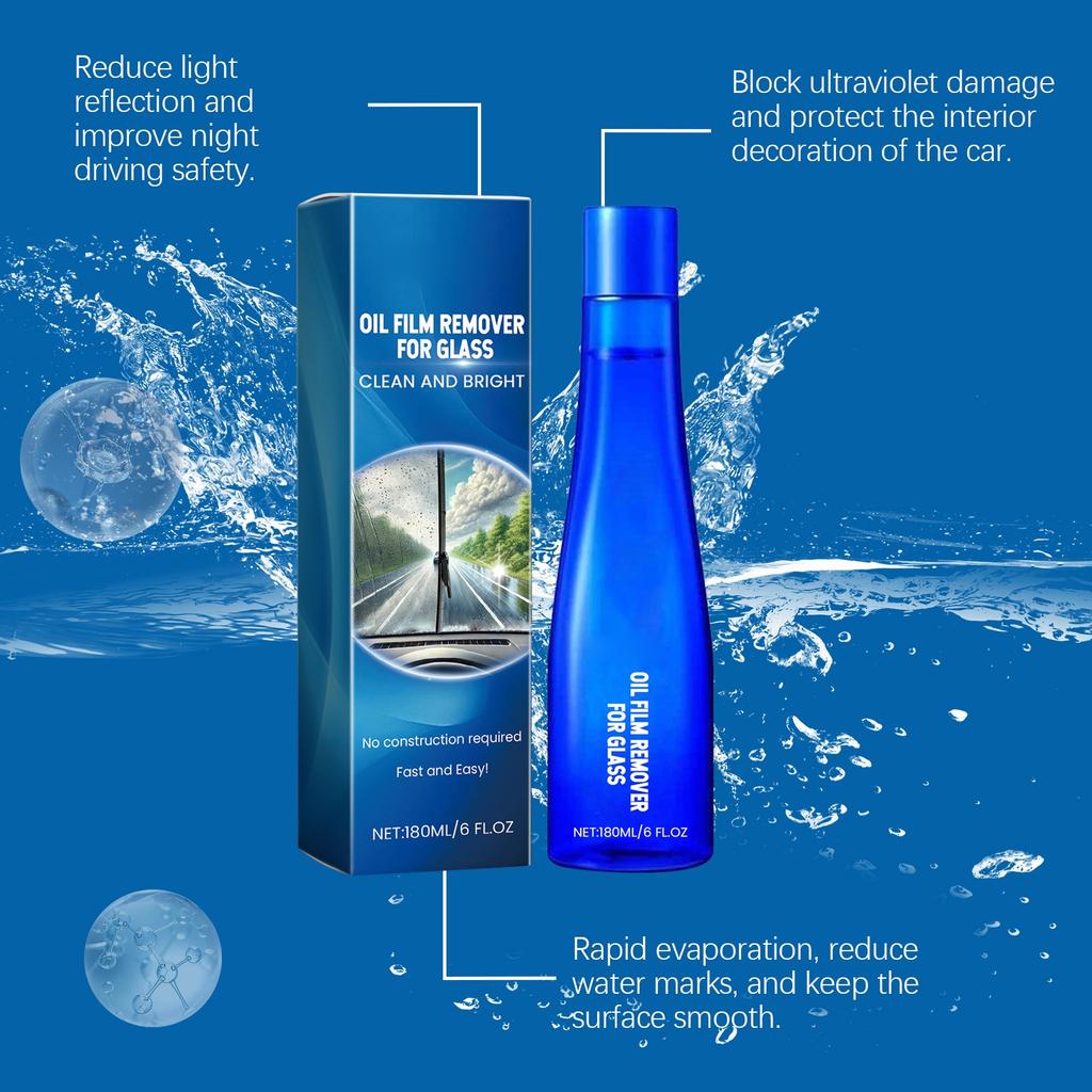 Car Glass Oil Film Remover, Car Window Decontamination Cleaning And Glass Clear Maintenance Agent 180ml