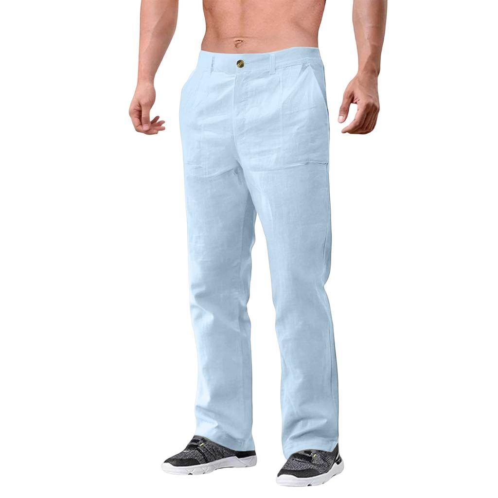 Men's Cotton And Linen Color Casual Trousers Long Pants
