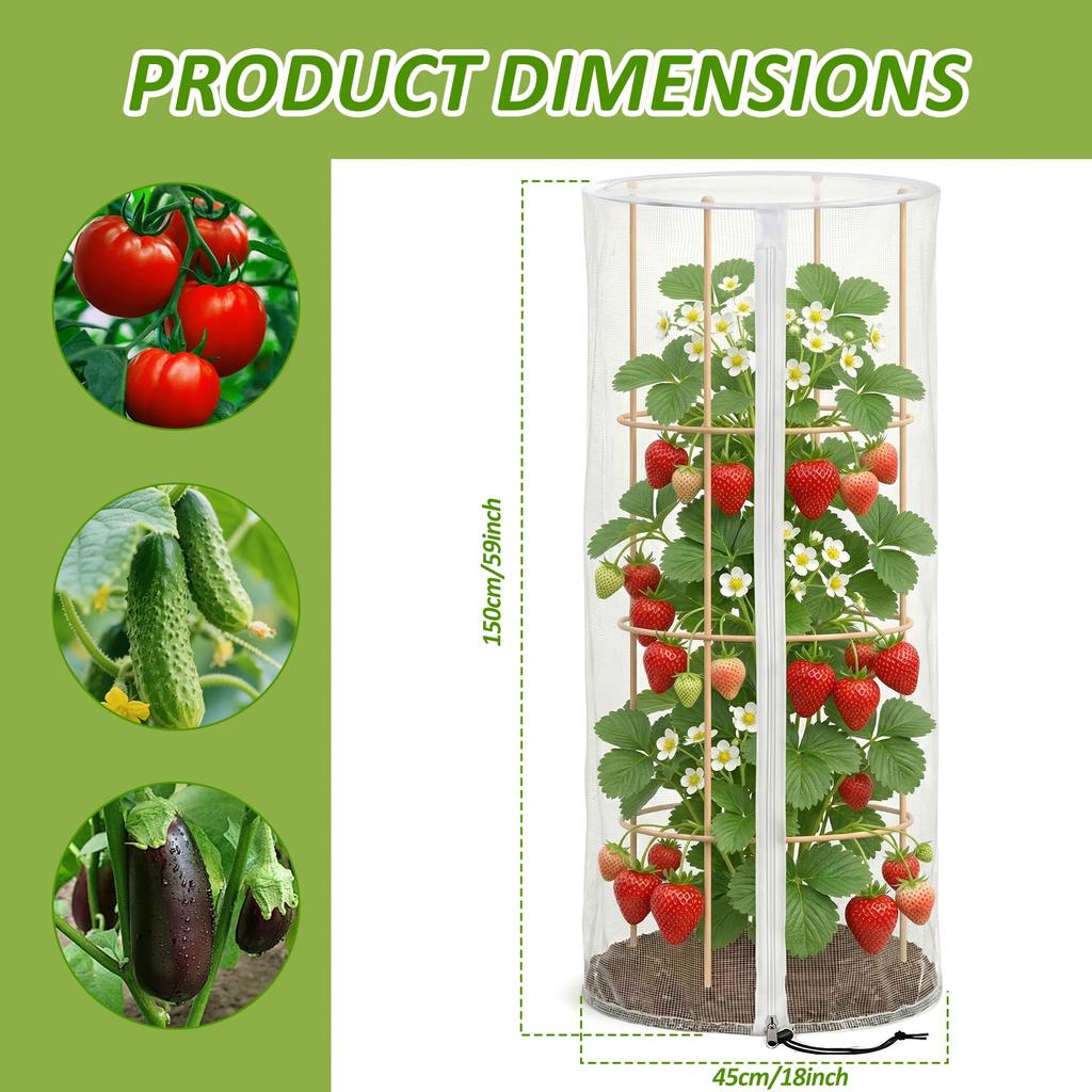 3Pcs Garden Bird Netting Cover 59x18in Nylon Mesh Protective Tomato Cage Netting Cover with Zipper Garden Accessories for Fruits