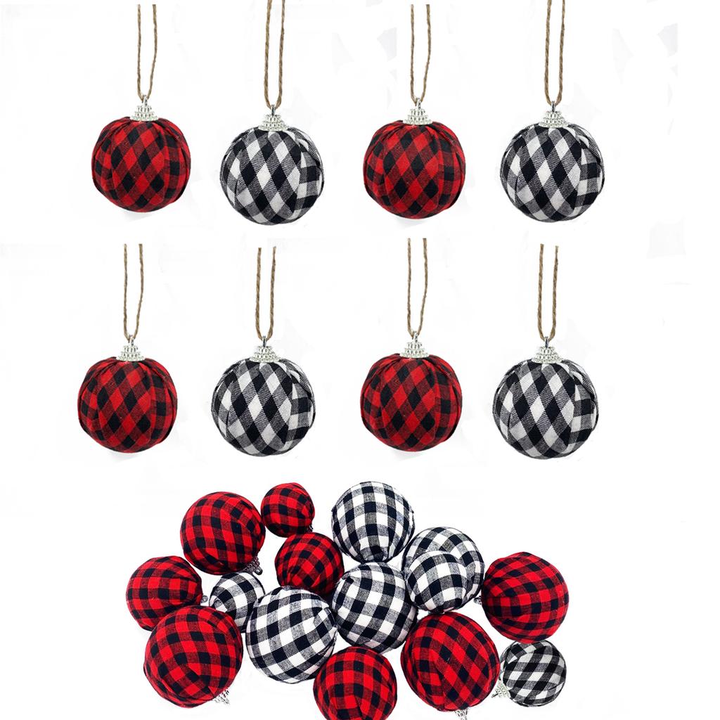 Fabric Xmas Ball Hanging Pendants Plaid Fabric Wrapped Hanging Balls for Holiday Decoration