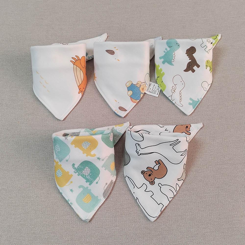 5pcs/lot Baby Bibs Triangle Double Cotton Bibs Cartoon Print Saliva Towel Baby Boys Girls Feeding Apron Cotton Bandana Bibs