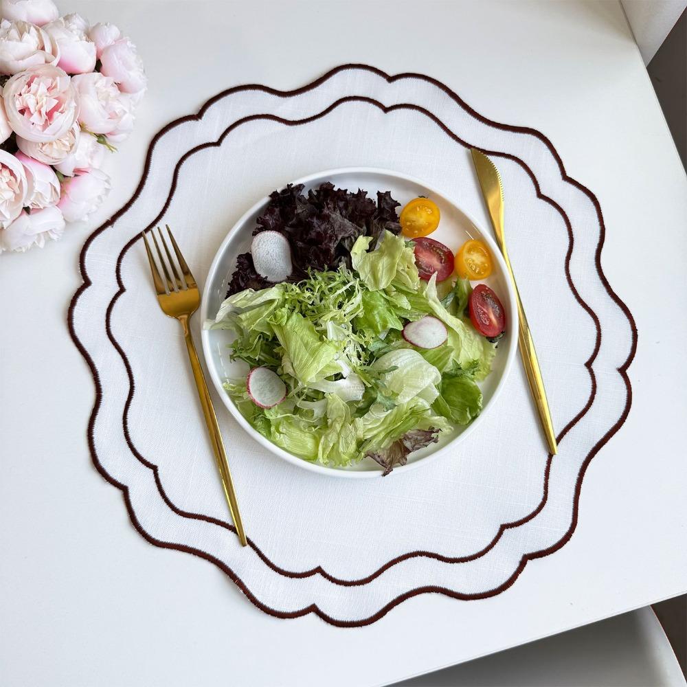 Trendy Vintage Embroidered Placemat Flower Shaped Cotton Dining Table Mat Dust Cover Cloth Coffee Machine Table Place Mat