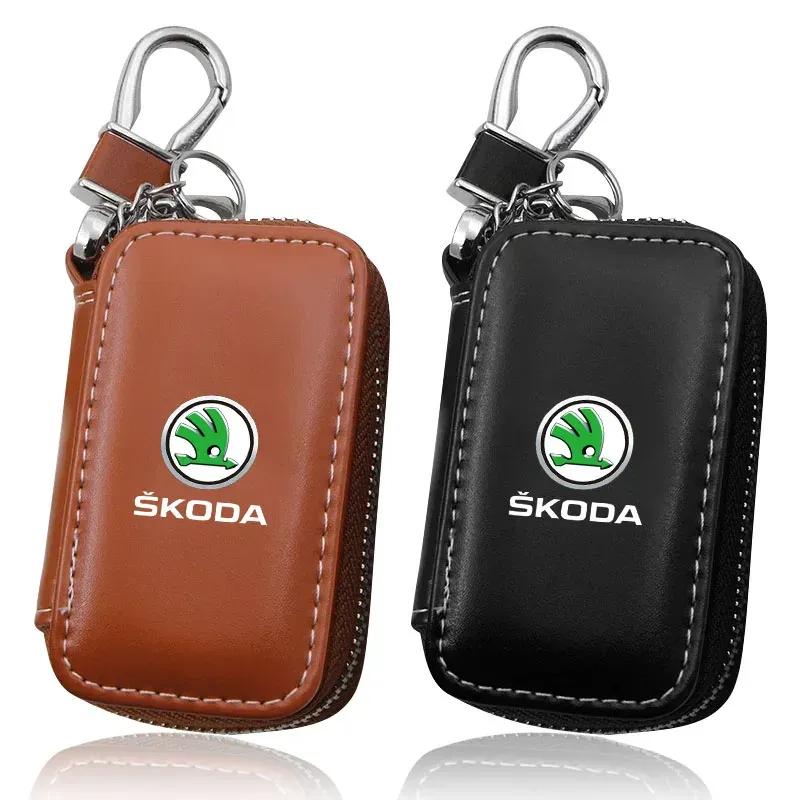 Skórzana Portmonetka na Klucze Torba na Kluczyki Samochodowe Wielofunkcyjny Etui na Klucze Akcesoria Samochodowe Do Skoda Fabia 1 2 Octavia RS Superb Rapid Karoq Vision