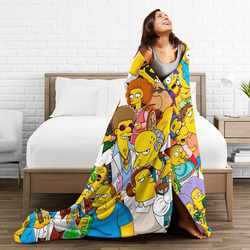 S-Simpsons Family Cartoon Characters Throw Blanket Soft Graphic Blankets For Bedroom Camping Flannel Bedspread Bed Cover