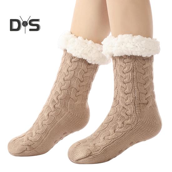 1 Pair Cashmere Socks Slipper Socks with Non-Slip Dots Winter Thick Home Sleep Socks for Women And Elderly