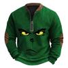 Men's Vintage Print Zip-Up Sweatshirt Men 2024 Grinchmas Graphic Stand Collar Pullover