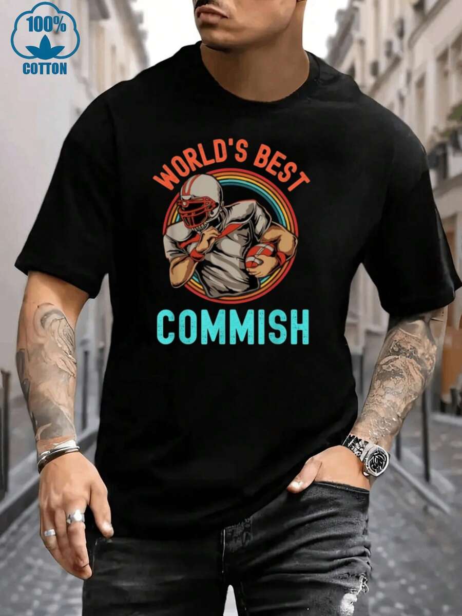 

Unisex s Casual Round Neck Short Sleeve T-Shirt Football Commish Tribute Digital Print XXL