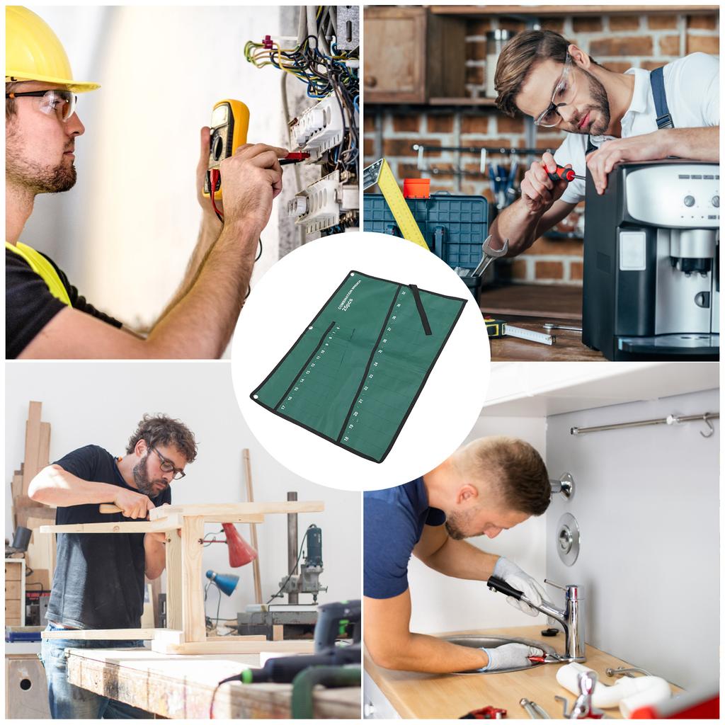 25-Fächer Werkzeugrolltasche Schwerlast Tragbarer Werkzeugaufbewahrungshalter mit Hängebeutel für Heimwerker Handwerker Koch Klempner Multifunktional