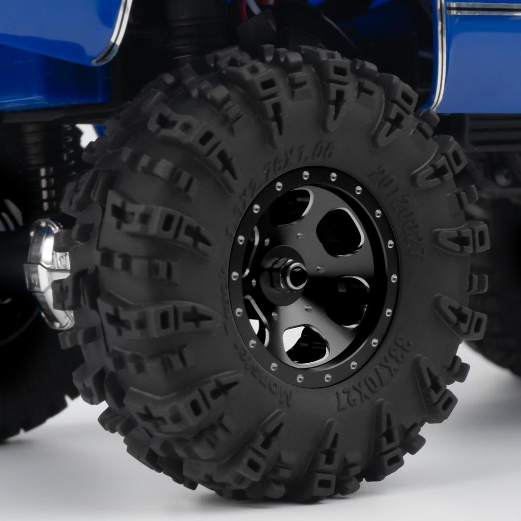 RCMAZO 4-Piece 1.3" Beadlock Wheel and Tire Set, 70mm Rubber Crawler Tires and 1.3" Aluminum Beadlock Wheel Hubs for 118 TRX4M, 124 SCX24, and FCX24