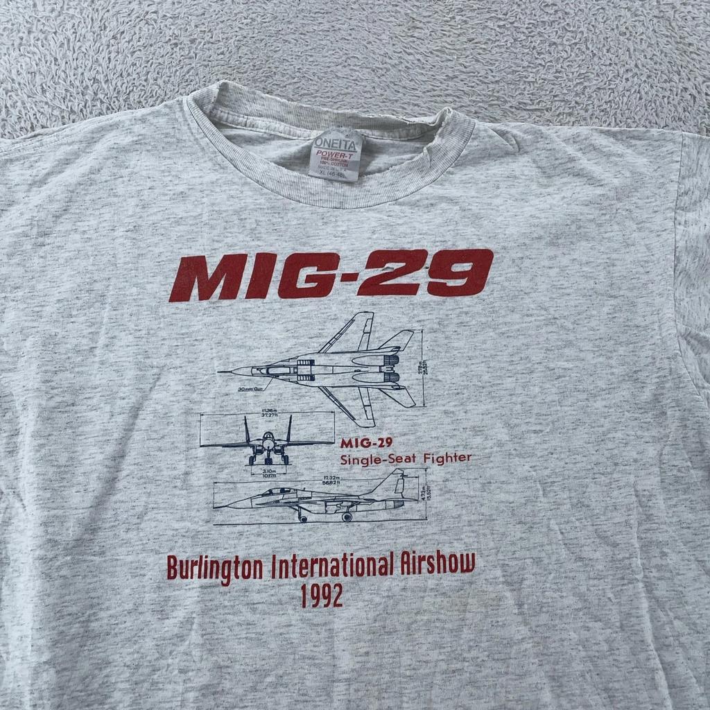 Vintage 90s MIG-29 Fighter Jet T-Shirt Large Burlington Airshow Washington 1992