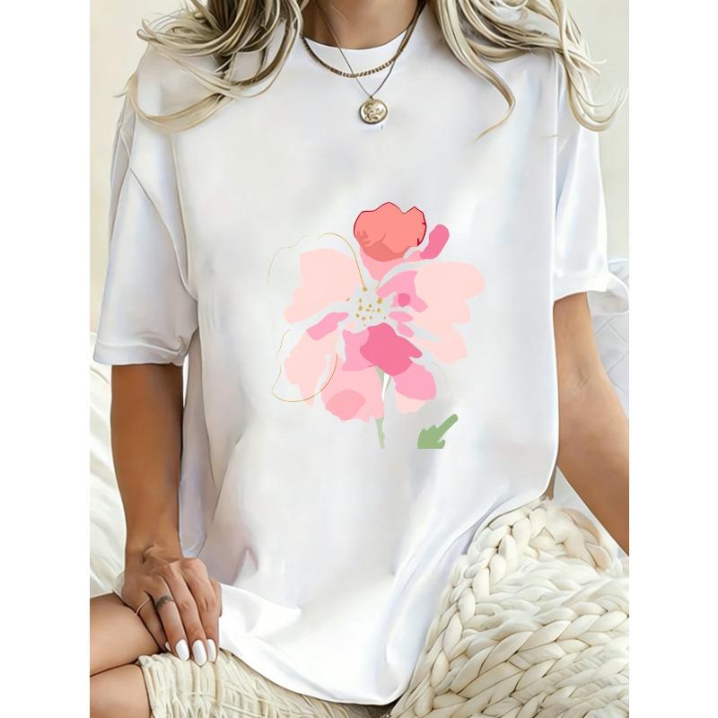 Oversized T Shirt Dress Black Floral Print Pink Flower Design Casual Everyday Wear