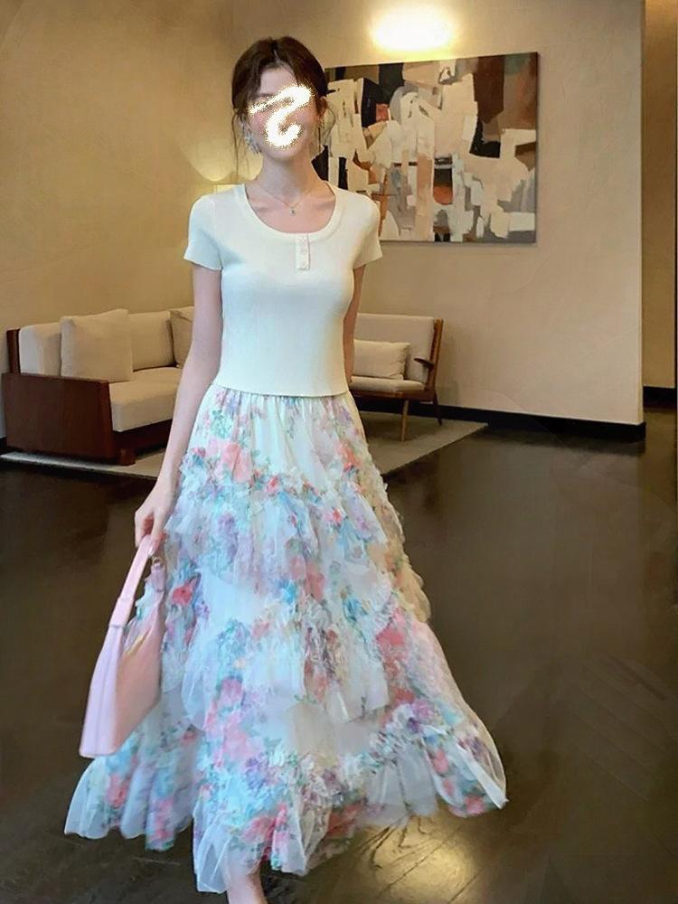 Dopamine Mood Floral Mesh Skirt: Romantic French-Style, Elegant Layered Design