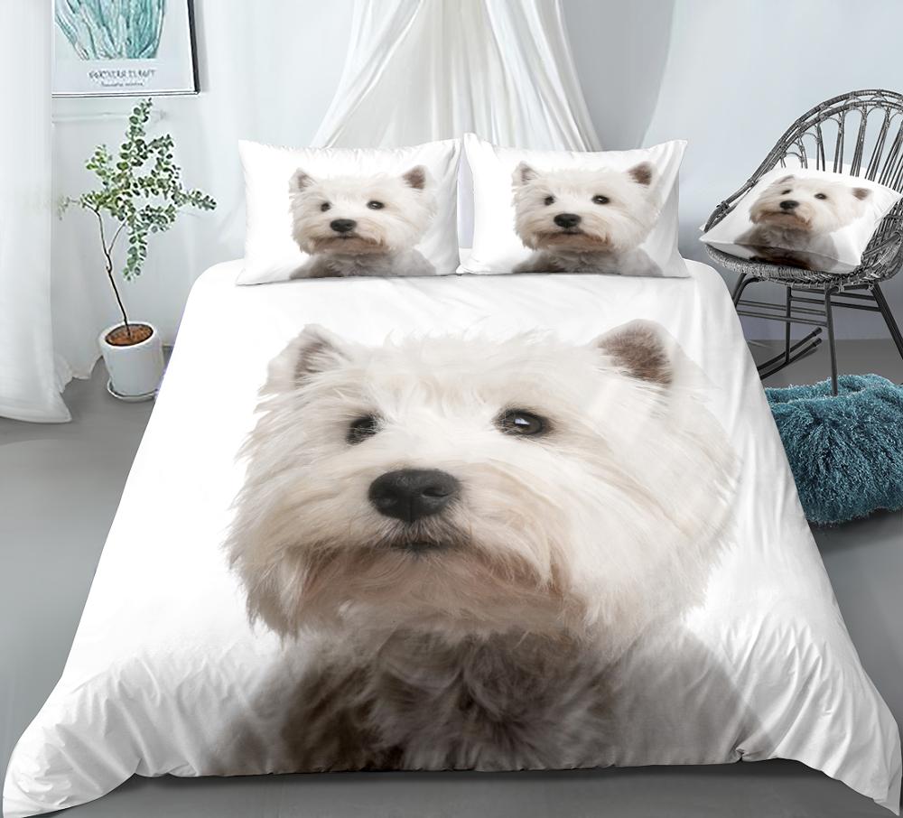 3D Dog Duvet Cover Set West Highland White Terrier Bed Set White Bedding Kids Boys Girls Cute Pet Quilt Cover 3pcs Dropship