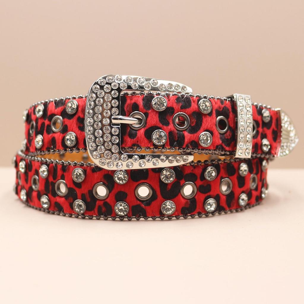 European & American Leopard Rhinestone Leather Belt: Trendy & Versatile Men's Accessory