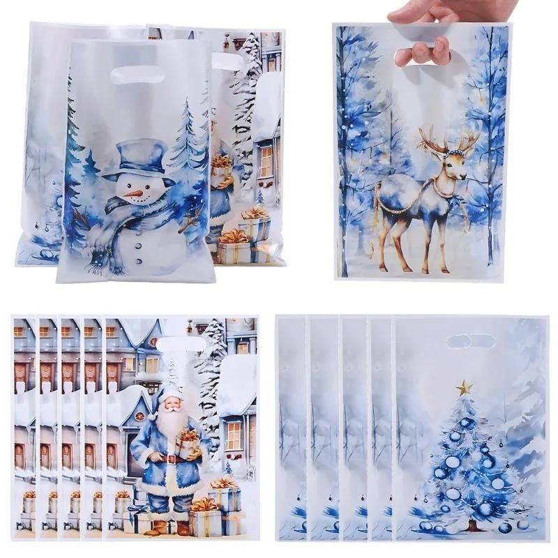 Christmas Print Gift Bags Pearlescent Candy Packaging Bags Holiday Party Favors Tote Bags for Christmas Gifts and Decorations