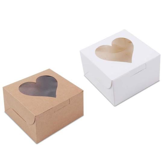 10 Stück Cupcake-Box Sichtbar Lebensmittelqualität Mini Einzelkuchen Verpackungsetui mit herzförmigem Fenster Küchenwerkzeug