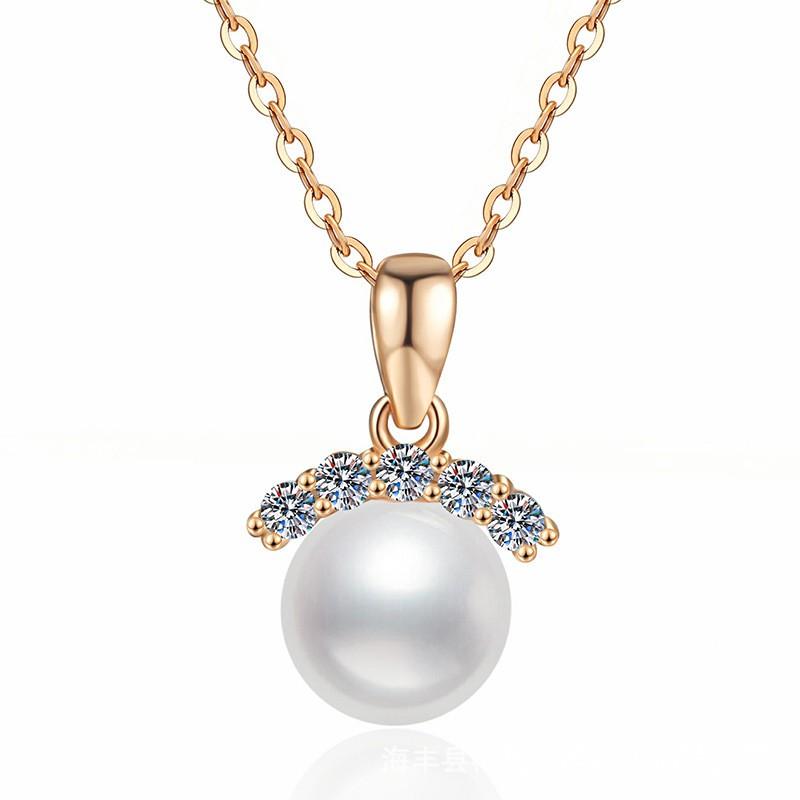 Elegant Crown Pendant Necklace With Moissanite 7-8mm Freshwater Pearl On Chain Women Incense Gold