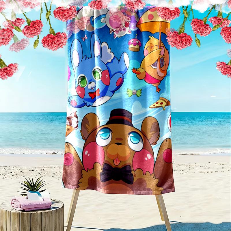 cartoon plush bear print 2D Flat Print Beach Towel, Large Soft Quick Dry Towel for Beach Camping SwimmingXSTJ0915491