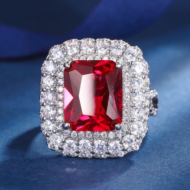 Jewelry Copper Bottom Gold-Plated Simulation Color Treasure Simple Wind Light Luxury Set Female Main Stone 12 * 10-8 * 8