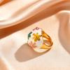 Delicate Retro Colorful Flower Stainless Steel Ring, 18K Gold Plated Chunky Ring for Women, Fashion Personality Jewelry Gifts