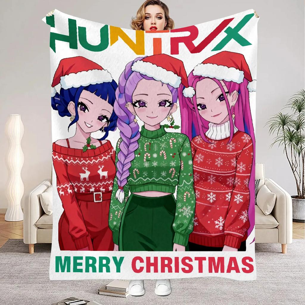 K Pop Demon Hunter Blanket Huntrix Kpop Custom Blanket Kpop Demon Hunters Christmas Gift for Kids Family Christmas Decoration