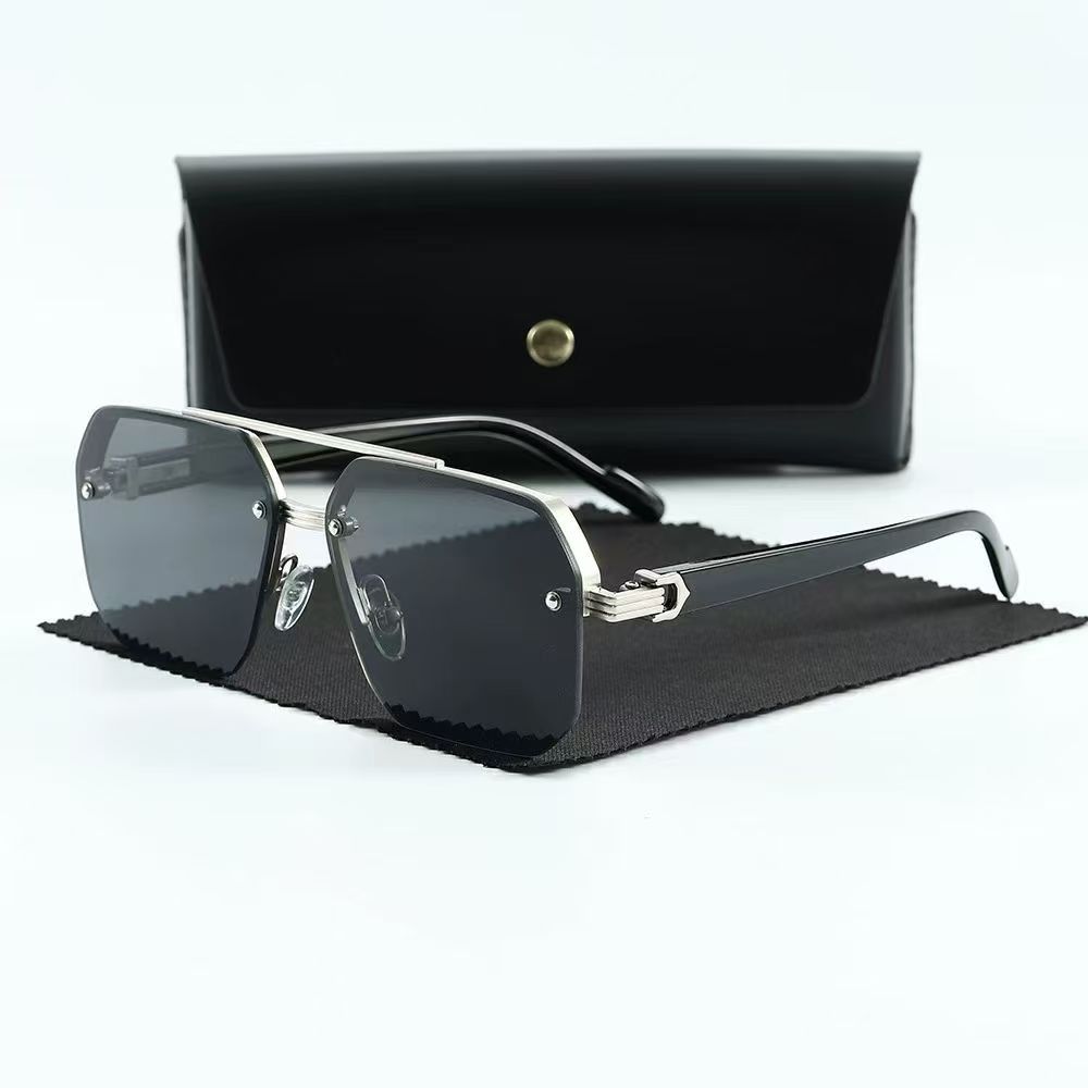 New Men'S Double Beam Square Sunglasses With Personality Simple Half Frame Pilot Fashion Sun Glasses Men And Women Eyewear