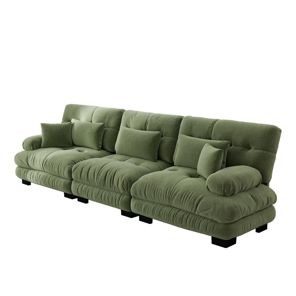 3-Seater Modular Corner Sofa with Deep Seat, Chenille Sleeper Sofa Comfortably Upholstered for Living Room, Apartment, Studio, Office, Chenille Green