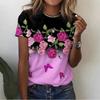 New Women's T-Shirt with 3D Flower Print - Summer Short Sleeve