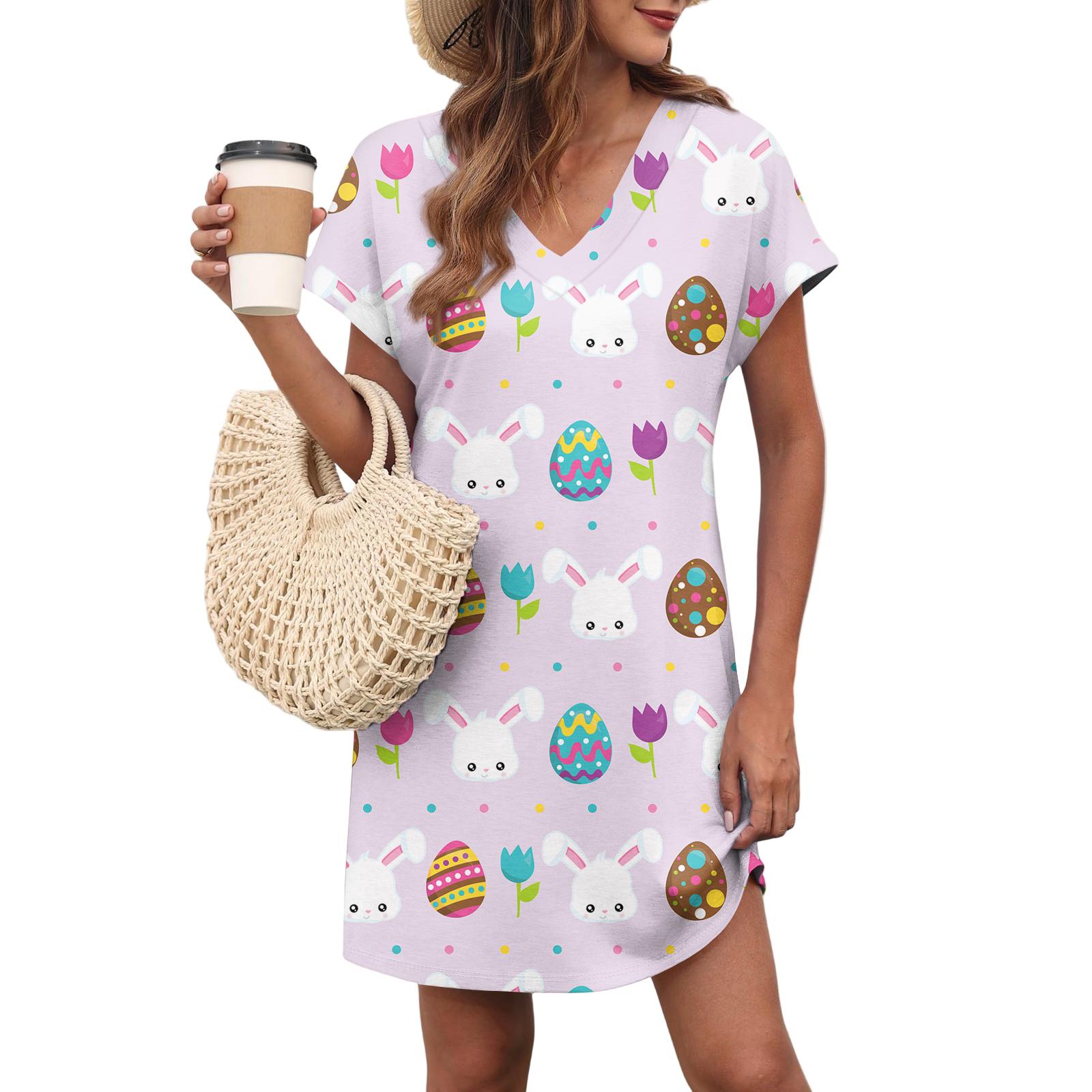 

Women s Casual Fashionable Sexy V-Neck Covered Sleeves Belted Pocket Easter Print Dress XL хакі