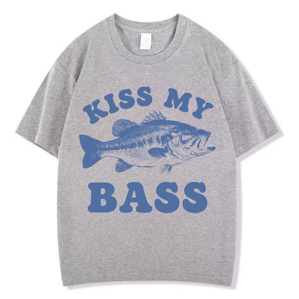 Retro Fishing T Shirt Kiss My Bass Funny Meme Tshirt Unisex Unisex Fashion Clothing T Shirt Summer Cotton Casual Tshirts Streetwear