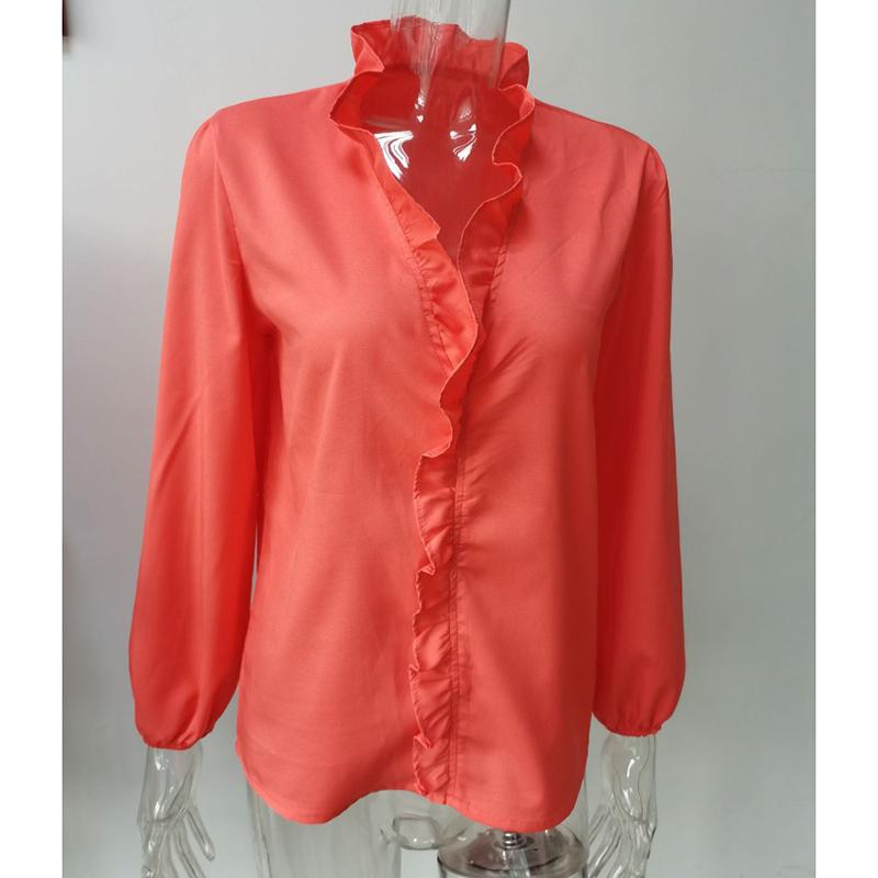 Sommer Herbst Neue Langarm Rüschen Casual Shirt Frauen Tops Vintage Print Elegante Plus Größe Bluse Frauen Mode Tasten Lose Weibliche Shirts 24662