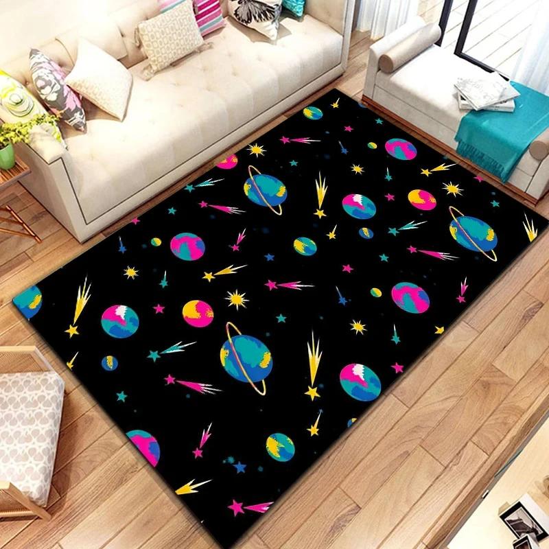 Cartoon Outer Space Astronaut Carpet Universe Galaxy Area Rug For Bedroom Living Room Decor Planet Doormat Starry Sky Floor Mat