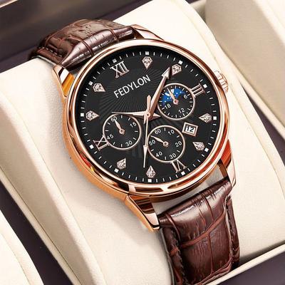 New Watch Men's Non-mechanical Watch Business Belt Student Waterproof Quartz Watch Men's Diamond Luminous