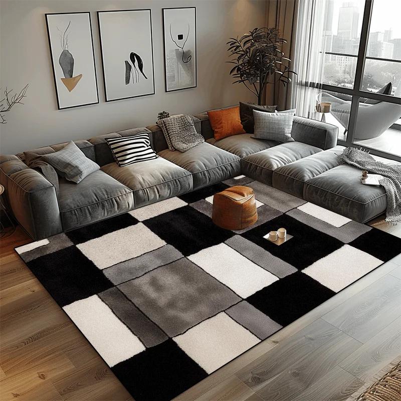 Modern Black White Geometric Carpet for Living Room Large Area Decoration Home Rugs for Bedroom Soft Non-slip Lounge Sofa Mat