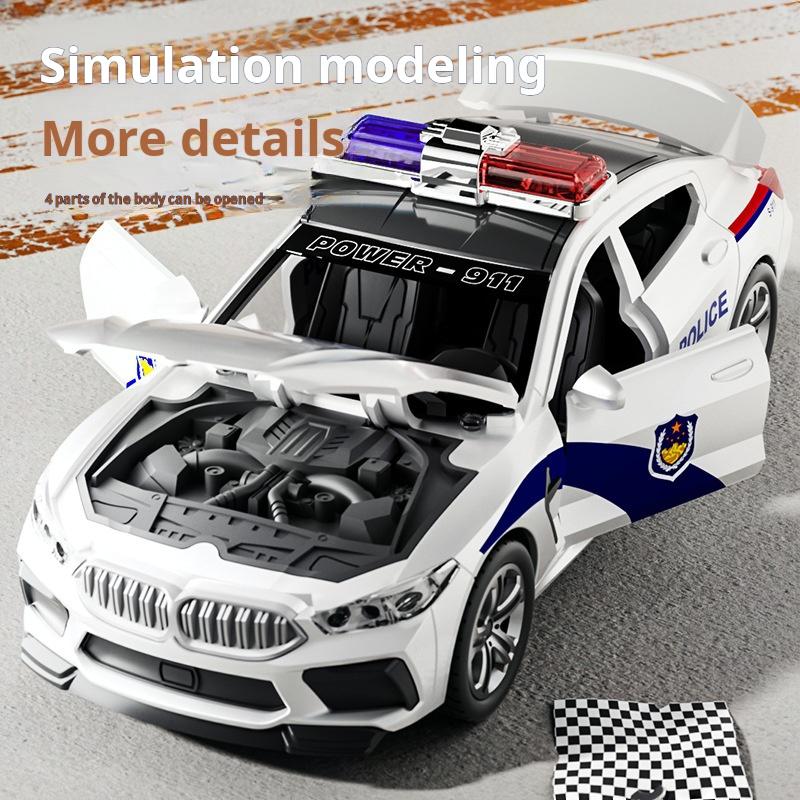 1:32 M Police Car Model Toy Metal Diecast Pull Back 110 Simulation Vehicle Models Doors Opened Boys Collection Gifts