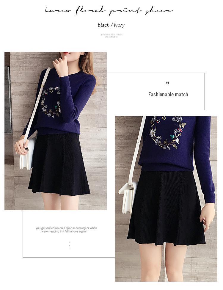 2023 Autumn Women's Embroidered Korean-Style Pullover Sweater - Long Sleeve Base Layer Knitwear