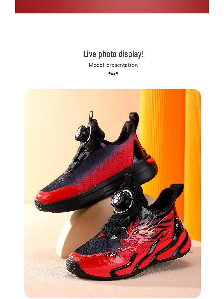 Jesień 2025 Czerwone Sportowe Buty Chłopięce z Obrotowym Zapięciem - Oddychające Buty do Biegania dla Dzieci